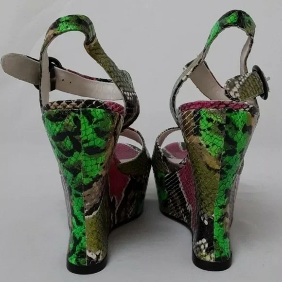 Alice and Olivia Snake Print Wedge Sandals - Picture 2 of 8